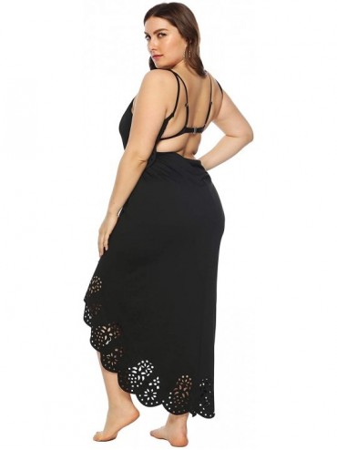 Cover-Ups Womens Plus Size Spaghetti Strap Cover Up Dress Sexy Backless Hollowed-Out Dress XL-XXXXL - Black - CQ18U38YEE9 $25.88