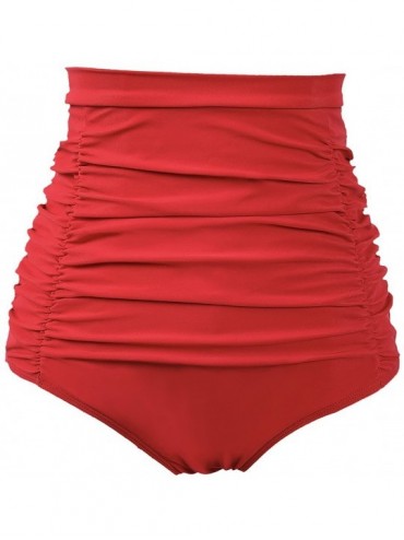 Bottoms Women's Ruched High Waisted Bikini Bottom Retro Vintage Swim Short Tankinis (FBA) - Red - CF189X3W9XX $22.24