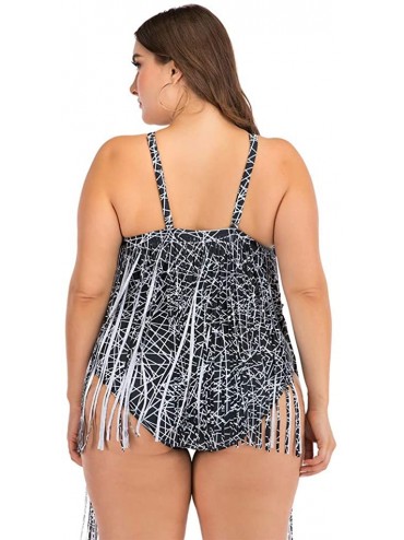 Bottoms Store Plus Size Two Piece Swimwear for Womens- Summer Push-up Swim Dress Beachwear Tankini - Black2 - CK194EW7W4M $21.81