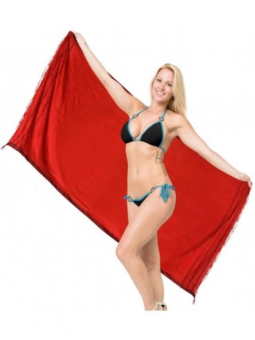 Cover-Ups Women's Sarong Swimsuit Cover Up Summer Beach Wrap Skirt Solid Plain - Spooky Red_j857 - CM12O5J4A6C $27.43