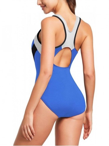 Racing Women's Athletic Boy Short One Piece Swimsuit Colorblock Sports Swimwear - Royal Blue/Black /White - C0193LIS2U3 $28.21