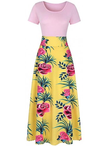 Cover-Ups Women's Summer Short Sleeve V Neck Floral Party Long Dress Summer Beach Sundress Casual Loose Maxi Dress Z9 yellow ...