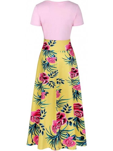 Cover-Ups Women's Summer Short Sleeve V Neck Floral Party Long Dress Summer Beach Sundress Casual Loose Maxi Dress Z9 yellow ...