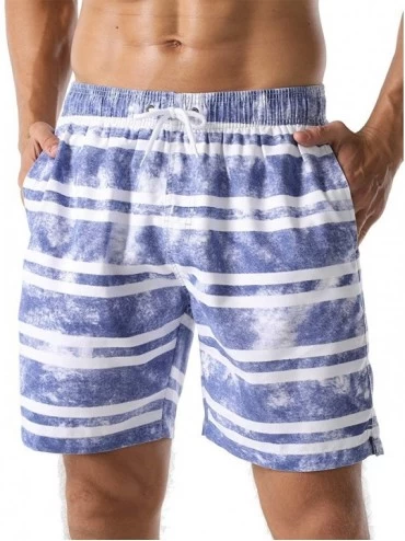 Trunks Men's Swim Trunks Retro Soft Washed Drawstring Workout Shorts Men - Blue-285 - C018YD7ELKD $41.27