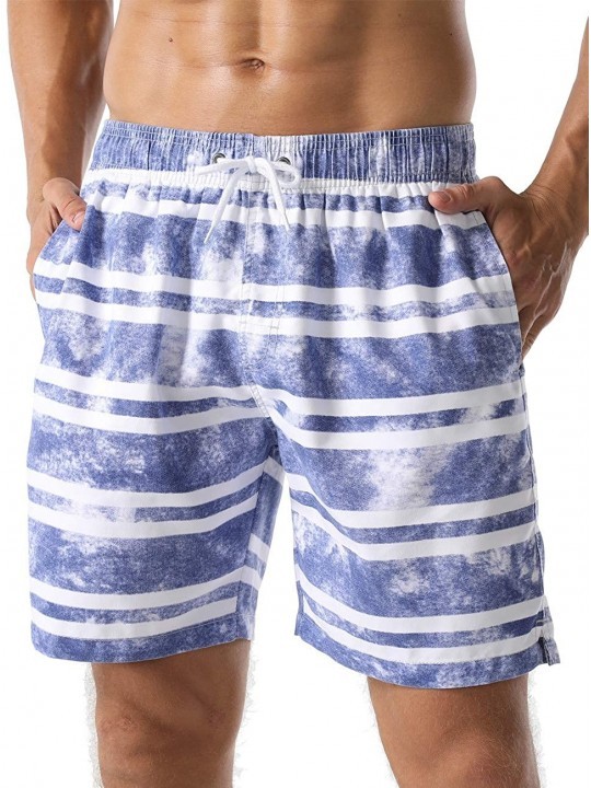 Trunks Men's Swim Trunks Retro Soft Washed Drawstring Workout Shorts Men - Blue-285 - C018YD7ELKD $17.15
