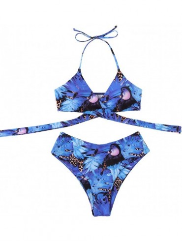 Sets Women Cross Halter Bandage Bikini Push Up Padded Two Piece Bathing Suits - Blue-2 - C01920GOD85 $26.13