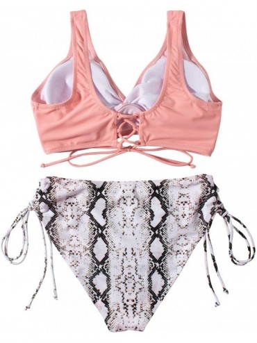 Sets Women Cute Criss Cross Bikini Top Lace Up Sexy Swimsuits Bathing Suits - 19-pink Snakeskin - C419CGW2TMG $22.83
