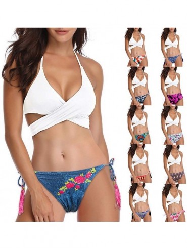 Tankinis Womens Bathing Suits Floral Printing Swim Bottoms Padded Halter Bandage Bikini Two Piece Swimsuits - B-blue - C4194N...