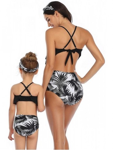 Sets Mommy and Me Swimsuits Family Matching Bathing Suit Two Piece Bikini Sets High Waisted - Black + white floral 03 - CW196...