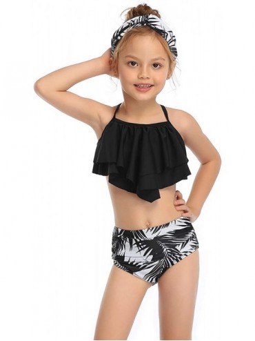 Sets Mommy and Me Swimsuits Family Matching Bathing Suit Two Piece Bikini Sets High Waisted - Black + white floral 03 - CW196...