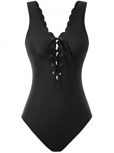 One-Pieces Women's Vintage One Piece Swimsuits Lace Up Tummy Control Bathing Suit BPS02057 - Black - CA193WWCRAI $19.49