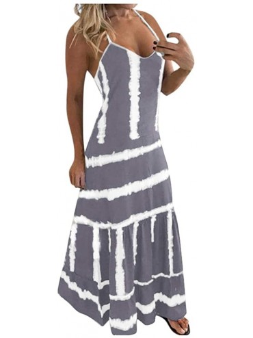 Cover-Ups Womens Tie-Dye Beach Pullover Maxi Boho Sundress Ladies Loose Long Slip Dress - Gray - C719C9HW3UE $48.50