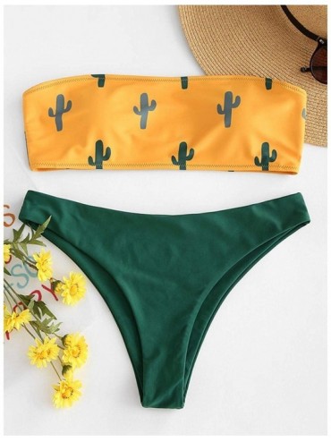 Sets Bandeau Swimwear Women Push up Swimsuit Female Cactus Print Micro Bikini 2019 Sexy Bathing Suit Beach Bathers 669 2 - C9...