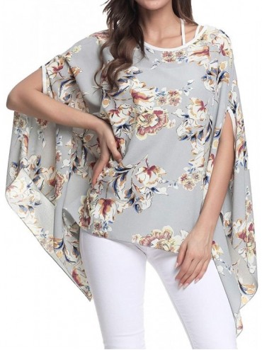Cover-Ups Women's Floral Printed Chiffon Caftan Poncho Tunic Top - A-10007 - CP18SH6R40C $26.88
