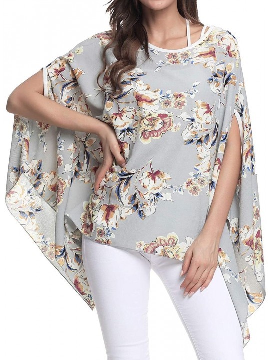 Cover-Ups Women's Floral Printed Chiffon Caftan Poncho Tunic Top - A-10007 - CP18SH6R40C $10.90