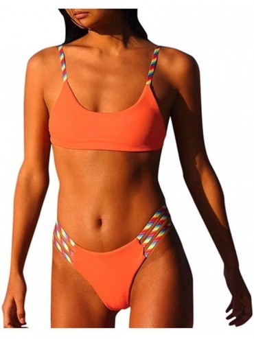 Sets Women's Sexy Triangle Halter Push Up Padded Bikini Set Swimwear High Waisted Two Piece Swimsuits Bathing Suit Orange - C...