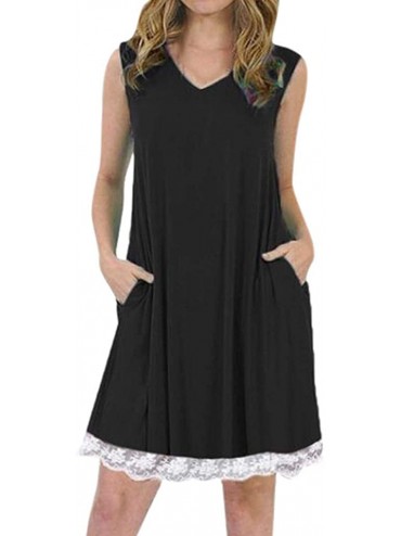 Rash Guards Women's Summer Sleeveless Halter Neck Lace Solid Color Loose Mini Dress - Black - C518TU9MRNQ $12.96