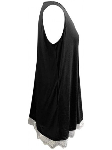 Rash Guards Women's Summer Sleeveless Halter Neck Lace Solid Color Loose Mini Dress - Black - C518TU9MRNQ $12.96