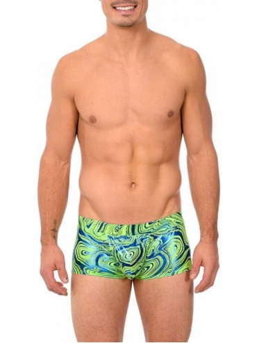 Racing Mens New Printed Hot Body Boxer Swimsuit - Lime Lava - C318IIDT2CQ $28.31