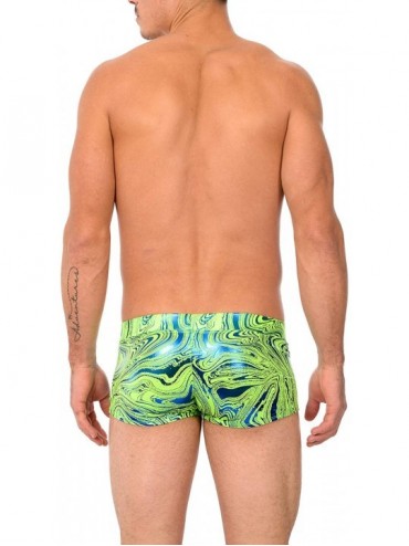 Racing Mens New Printed Hot Body Boxer Swimsuit - Lime Lava - C318IIDT2CQ $18.75