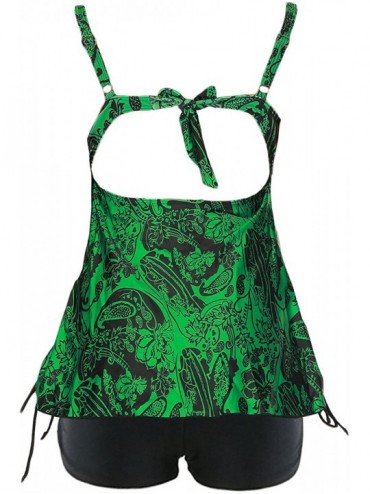 One-Pieces Women's Plus Size Bathing Suits Paisley Printed Tankini Sets Floral Halter Two Piece Swimsuit - Floral Green - CO1...