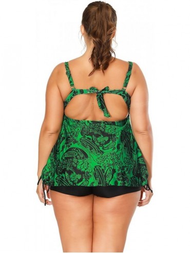 One-Pieces Women's Plus Size Bathing Suits Paisley Printed Tankini Sets Floral Halter Two Piece Swimsuit - Floral Green - CO1...