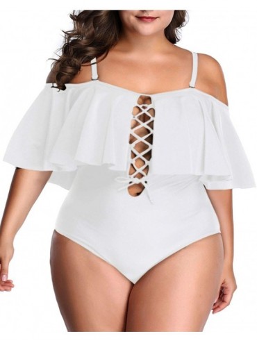 One-Pieces Plus Size One Piece Swimsuits for Women Tummy Control Ruffle Bathing Suits - White-1 - CB18A5TUNH7 $59.88