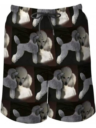 Board Shorts Men's Fashion Quick Dry Swim Trunks- Mesh Lining Board Shorts Swimwear - Poodles in Grey White - CY19044C062 $63.39