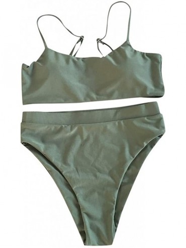 Sets Women Solid Color Bandage Split Bikini Push-Up Swimwear Beachwear - Green - CX1947XSXK0 $28.64