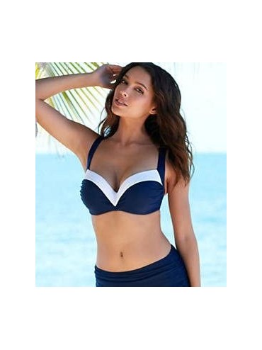 Tops Women's Portofino Molded Underwire Balconnet Bikini Top - Navy/White - CP12C8LURG7 $23.04