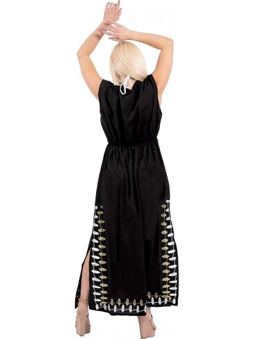 Cover-Ups Women's Long Caftan Swimsuit Cover Ups Night Casual Dress Embroidered - Halloween Black_y255 - C219ES6Z7LL $29.73