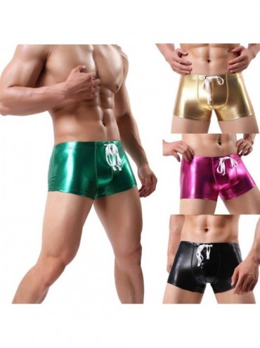 Briefs Sexy Men's Bright Leather Swimming Trunks Beachwear Underwear Surf Boardshorts - Gold - CU18EX2W09S $7.74