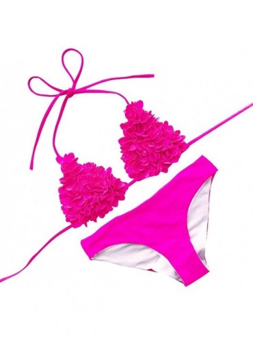 Sets Women Swimwear- Women's Bikini Solid Set Swimsuit Two Piece Filled Bra Beachwear- for Easter Day - Hot Pink - CX196RMD33...