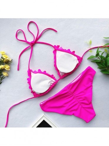 Sets Women Swimwear- Women's Bikini Solid Set Swimsuit Two Piece Filled Bra Beachwear- for Easter Day - Hot Pink - CX196RMD33...