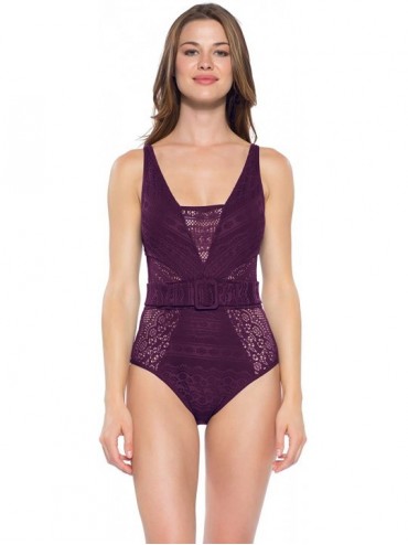 One-Pieces Color Play Belted One-Piece Merlot XS - C318HKOML3M $35.59