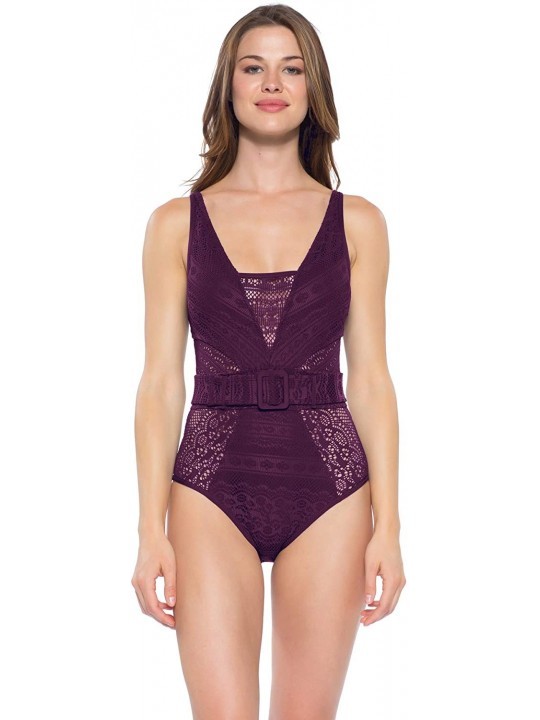 One-Pieces Color Play Belted One-Piece Merlot XS - C318HKOML3M $21.72