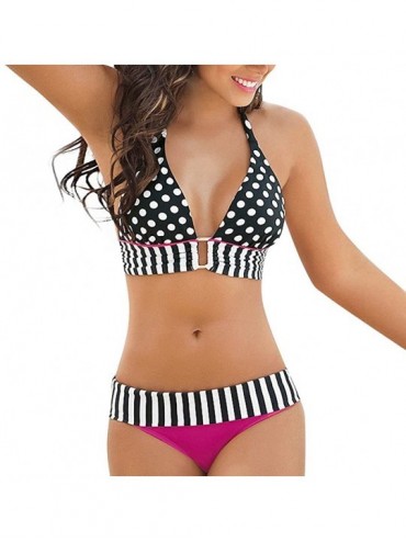 Sets Womens Sexy Bikini Set Summer Push up Bra Swimsuit Print Beachwear Bathing Suit Swimwear (M- Hot Pink) - C918UYQ2GNG $15.24