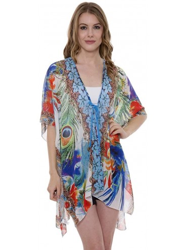 Cover-Ups Women's Summer Animal Print Topper/Cover-Up/Poncho Rhinestone Studded Outwear Beachwear - 2-3 - CH195YCSYGD $43.97