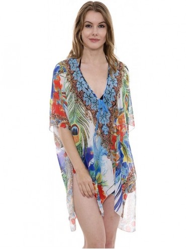 Cover-Ups Women's Summer Animal Print Topper/Cover-Up/Poncho Rhinestone Studded Outwear Beachwear - 2-3 - CH195YCSYGD $20.52