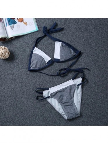 Sets Womens Push Up Triangle Bikini Set Sexy Halter Two Piece Swimsuit Bathing Suits - Grey - CE189X97M9H $16.76