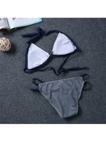 Sets Womens Push Up Triangle Bikini Set Sexy Halter Two Piece Swimsuit Bathing Suits - Grey - CE189X97M9H $16.76