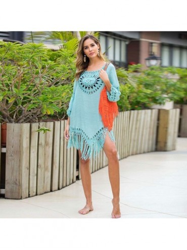 One-Pieces Women Sexy Loose Hollow Out Tassels Swimwear Beachwear Bathing Suit Cover Up - Blue - C1194RCQYU9 $14.26