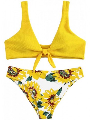 Sets Women's Sexy Bikini Swimsuit Tie Knot Front Swimwear Set - 1detachable-sunflower - C918M0LN6N6 $22.68