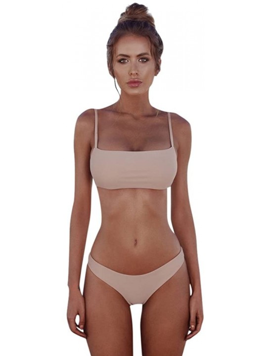 Board Shorts Women Bandeau Bandage Bikini Set Push Up Brazilian Two Piece Swimsuit Swimwear Beachwear - Beige - C618UMO3I0M $...