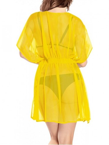Cover-Ups Women's Mini Kimono Bikini Swimwear Cover Ups Dress Tops Embroidered - Autumn Yellow_v361 - C912BXNHWEB $22.92