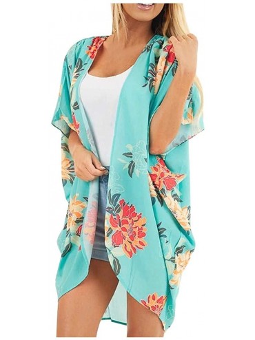 Cover-Ups Women's Floral Print/Tie-Dye Kimono Bikini Cover Up Sheer Chiffon Loose Cardigan Summer Swimsuit Casual Coats Tops ...