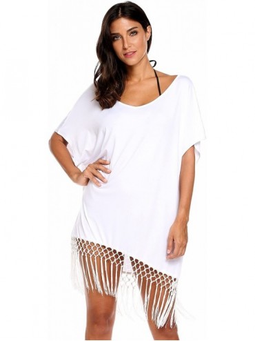 Cover-Ups Women's Summer Classic Striped Printed Beachwear Bikini Swimwear Cover Up - B_white - CY183A8OQLZ $52.10