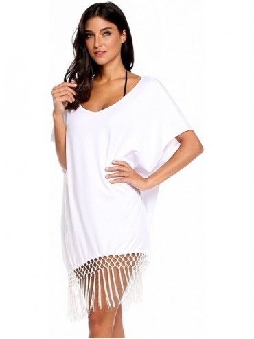 Cover-Ups Women's Summer Classic Striped Printed Beachwear Bikini Swimwear Cover Up - B_white - CY183A8OQLZ $27.06