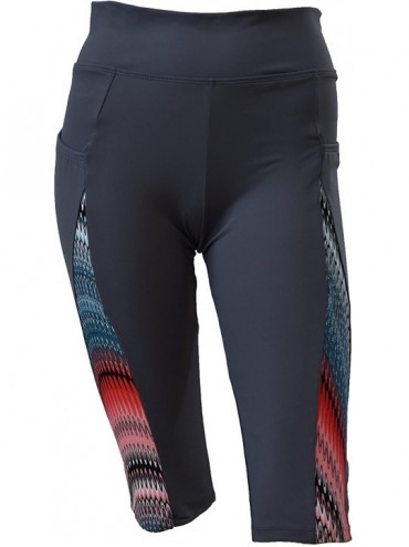 Rash Guards Women Side Pockets Plus Size UPF 50+ Shorts Pants Swim Rash Guard - Grey With Waves Crest - CG183XOZ5MT $52.19
