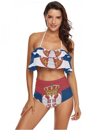 Sets Women Flounce High Waisted Bikini Set Halter Neck Two Piece Swimsuit Senegal Flag - Serbia Flag - CS18U74YADS $58.09